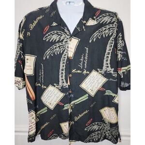Tommy Bahama 100% Silk Tropical Camp Shirt Men XL Palm Trees Print Black S/S